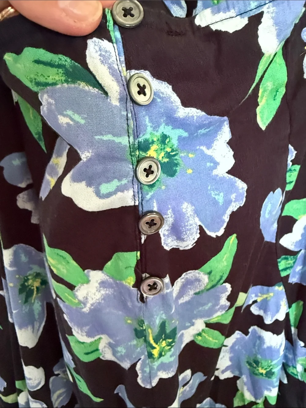 Free People Black Midi Dress with Blue Floral Print